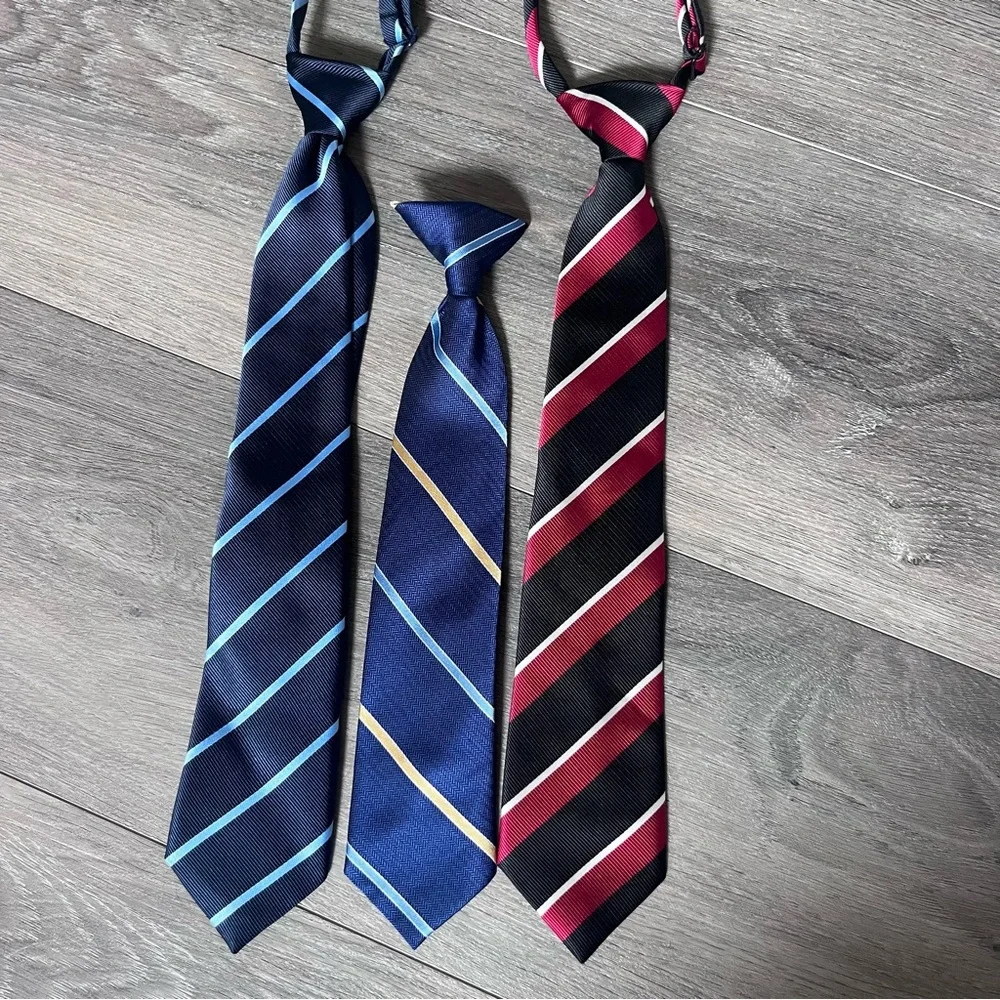 3 Boys Striped Clip On Ties Set - Blue and Red Festive